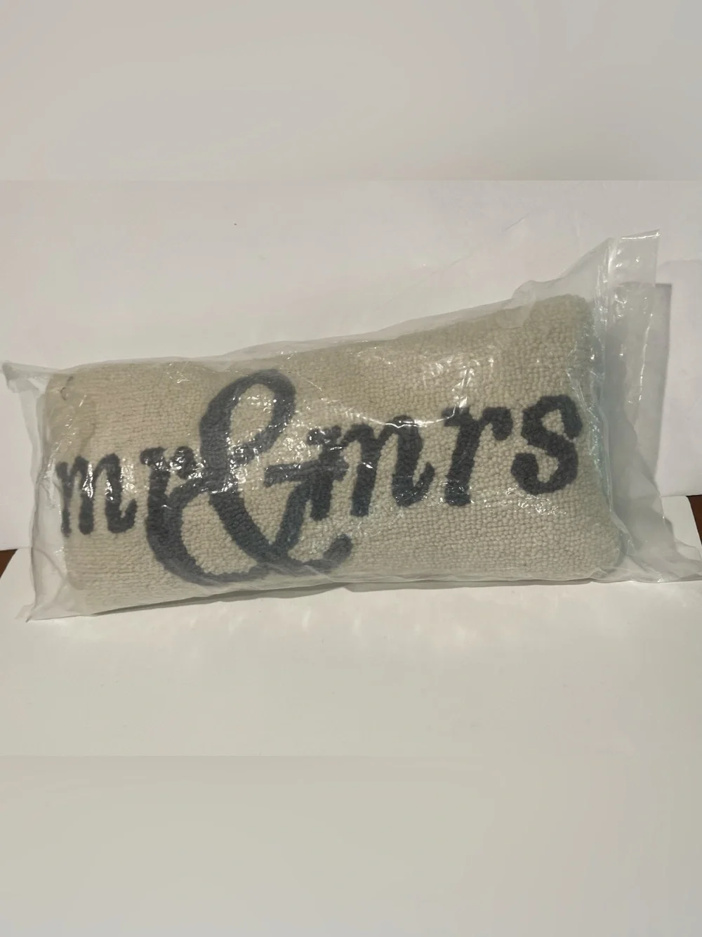 Mudpie boutique new Mr & Mrs wedding Embroidered Cream Decorative Pillow Gray